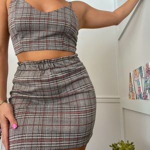 Plaid two piece set with tank and pencil skirt